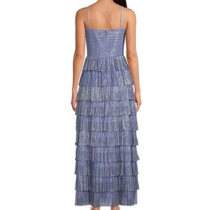 BRAND NWT Grace Metallic Plisse Sweetheart Neck Cut-Out Tiered Dress Gianni Bini
